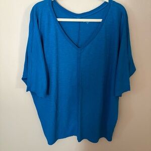 Eileen Fisher V-Neck Short Sleeve Tee in Bright Blue